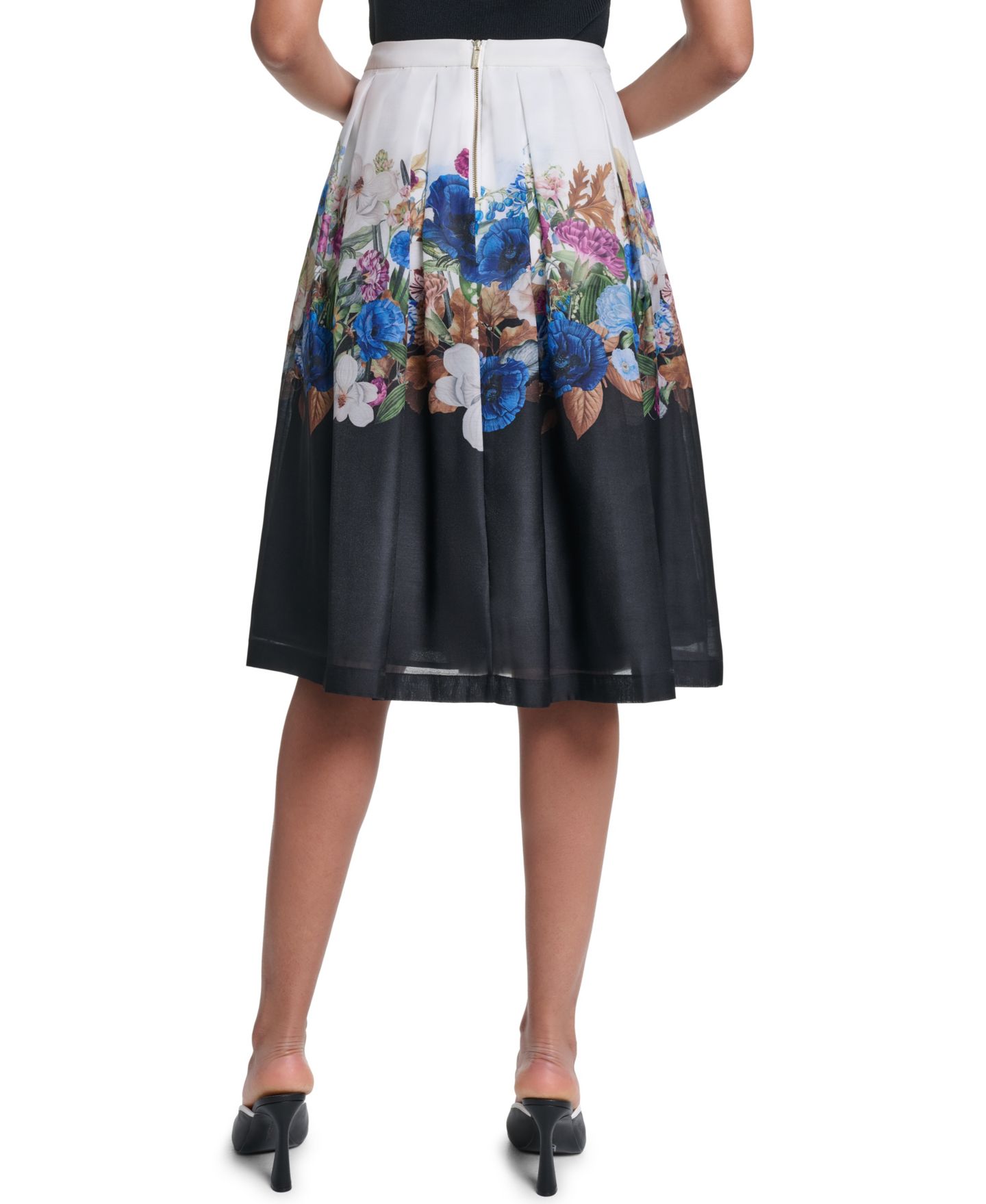 Женская юбка KARL LAGERFELD PARIS Printed Organza Floral Stripe A-Line, цвет: Белый / Чёрный разноцветный — фото 4