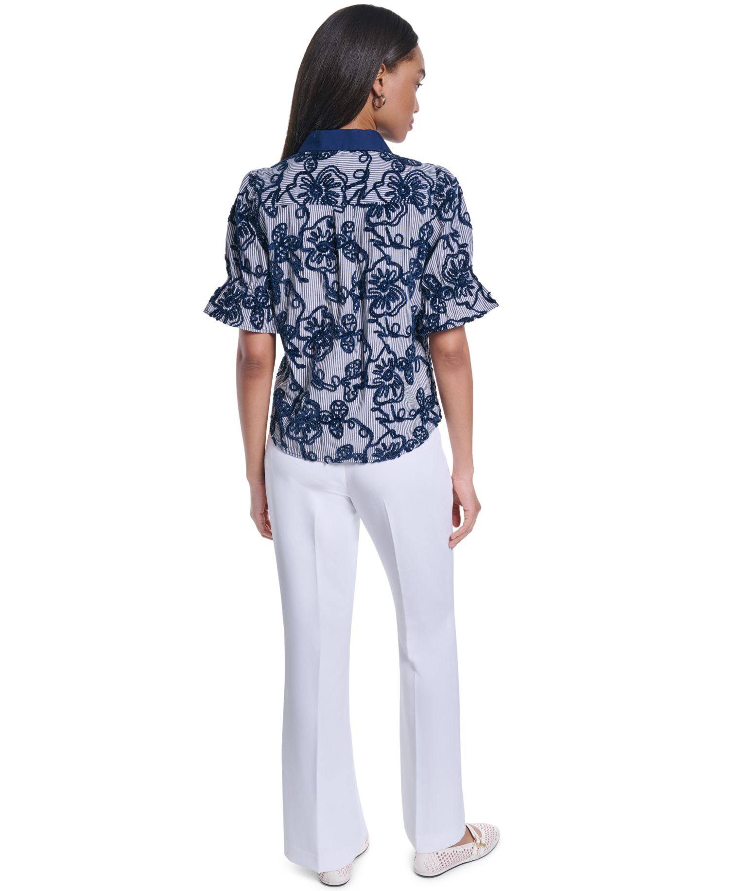 Women's Velvet Embroidery Button-Front Blouse