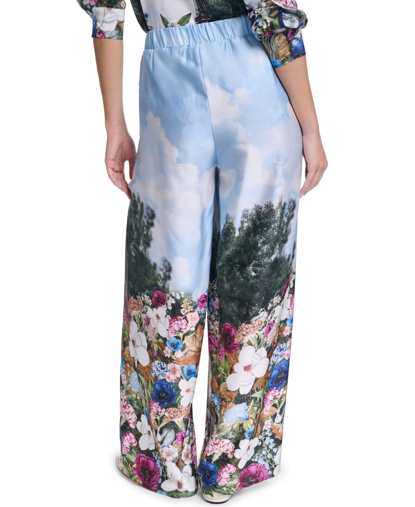 Женские брюки KARL LAGERFELD PARIS Paris Scene Printed Pull-On, цвет: Стальной синий разноцветный — фото 6