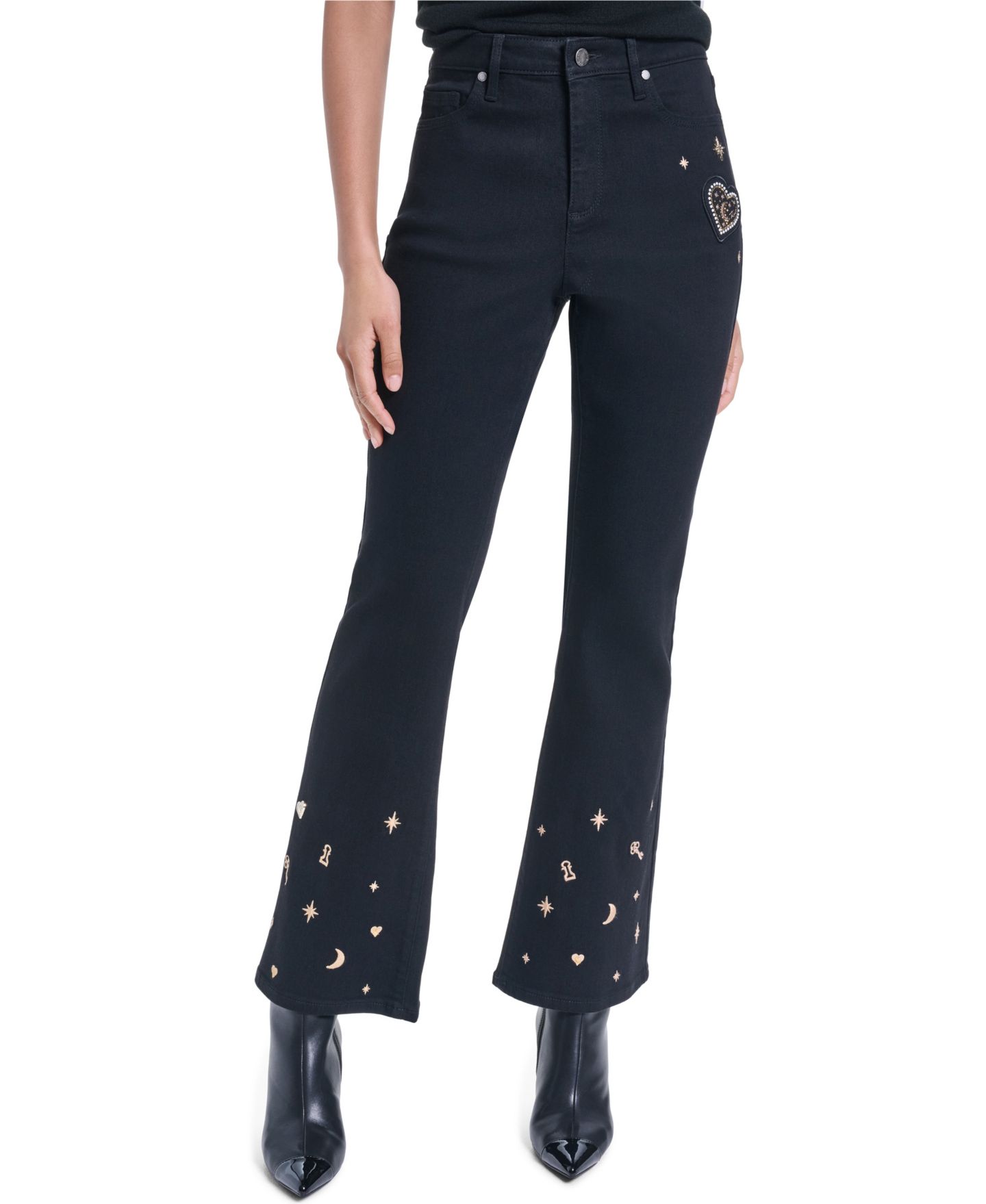 Женские джинсы KARL LAGERFELD PARIS Charm Detail Bootcut, цвет: Чёрный — фото 1