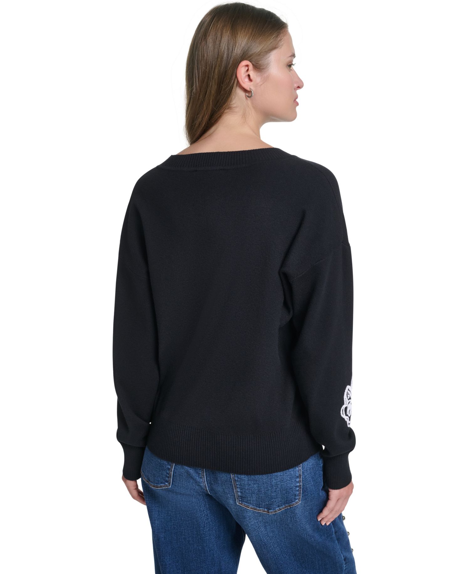 Women's Karl Floral Embroidery V-Neck Sweater