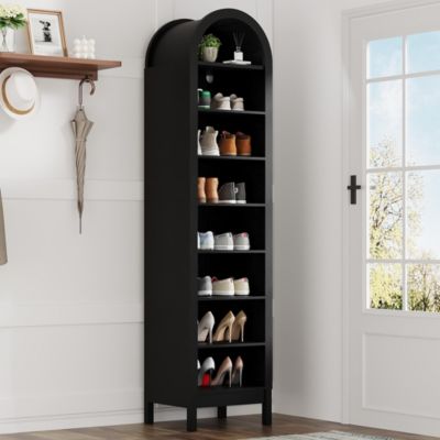 71" Tall 8 Tier Arched Bookcase with Adjustable Shelves, Narrow Bookshelf for Small Spaces