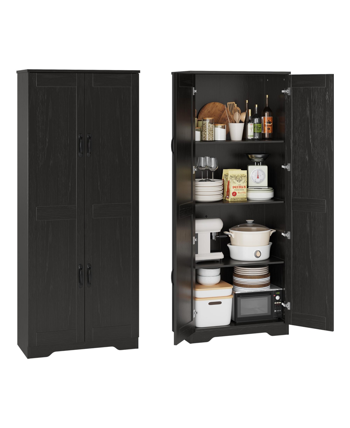 homfan Kitchen Pantry Cabinet 60" Tall Freestanding Storage Cupboard with 2 Doors and Adjustable Shelves for Dining Room or Living Room