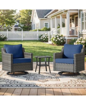 3 Pieces Patio Furniture Set, Patio Swivel Rocker Chairs Set, Wicker Outdoor Bistro Set with Rocking Chair, Thickened Cushions and Table