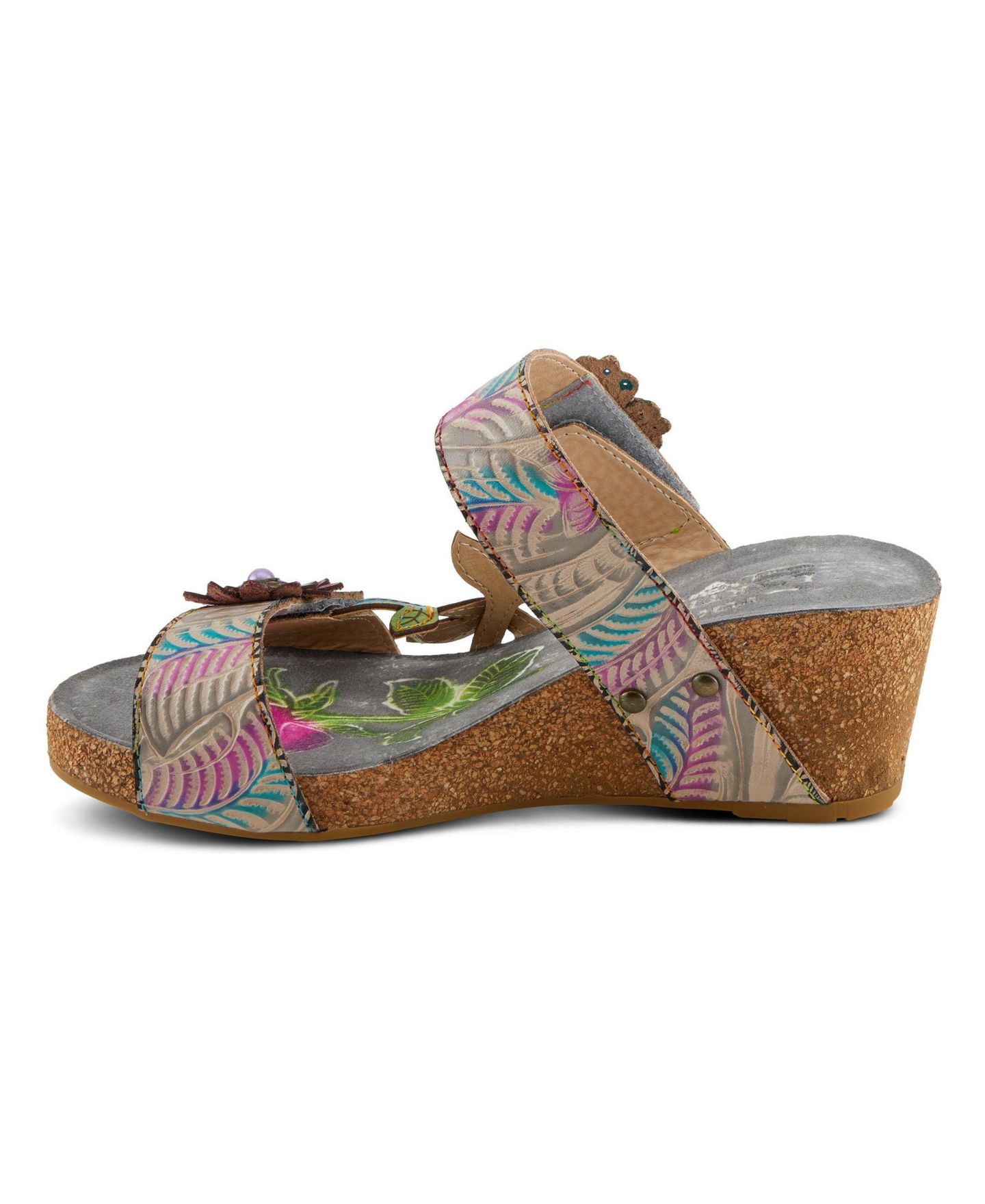 Женские сандалии L'Artiste Spring Step Moai Slide with Leather Upper, цвет: Серый разноцветный — фото 2