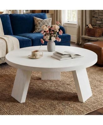 335" Round Coffee Table, Modern Circle Center Table with Inclined Legs, Accent Cocktail Tables for Living Room, Bedroom, Easy Assembly