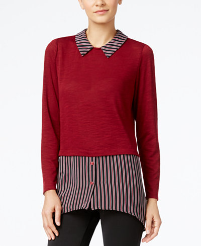 NY Collection Striped Layered-Look Top