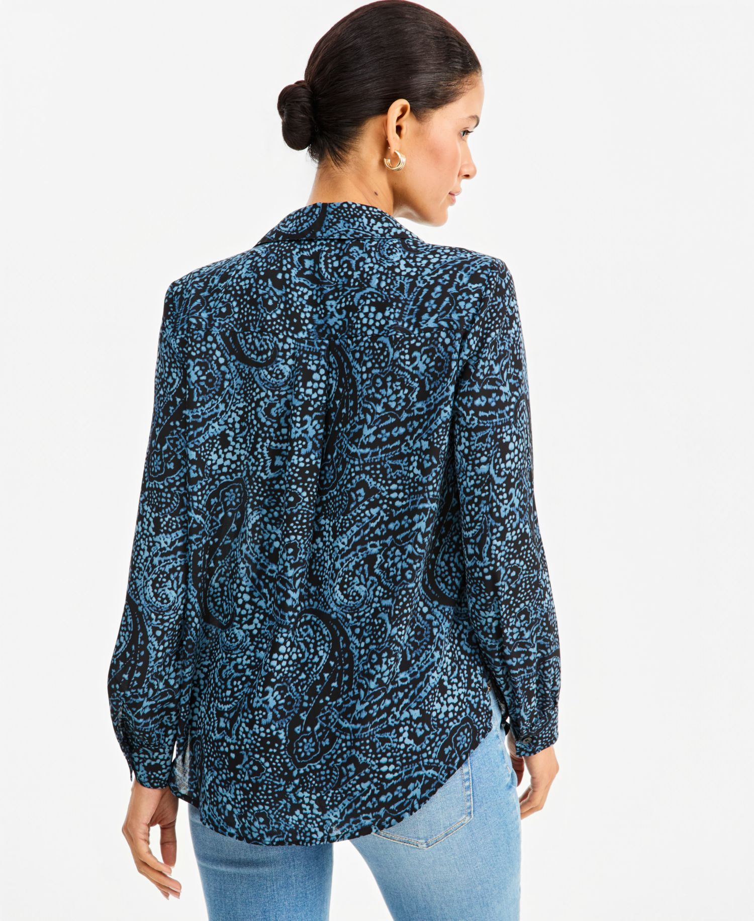 Women's Long-Sleeve Button Down Tunic Blouse