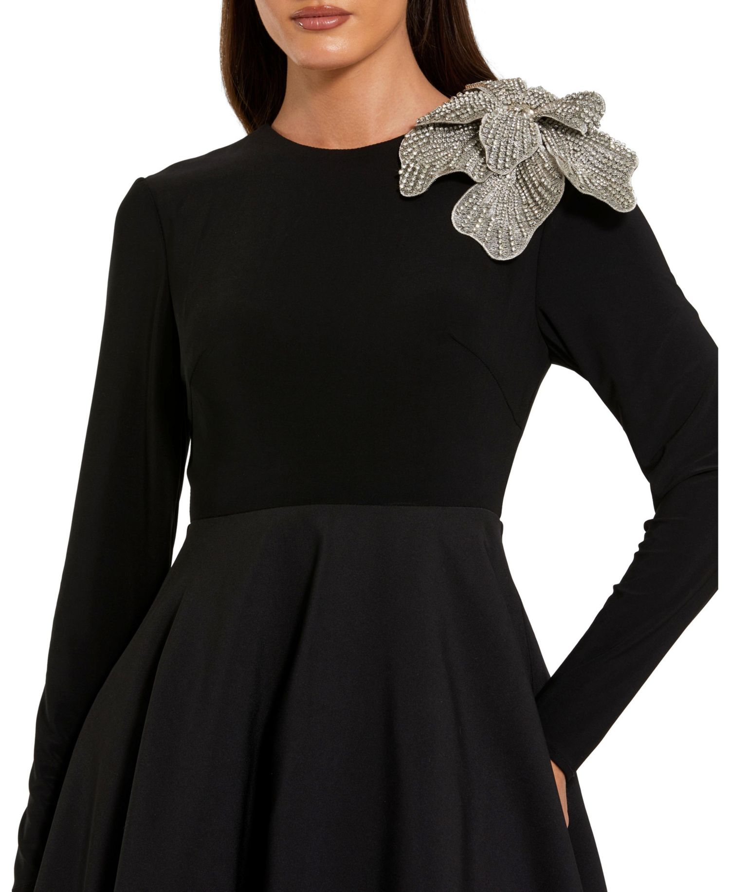 Petite Long Sleeve Taffeta 3D Flower Ball Gown