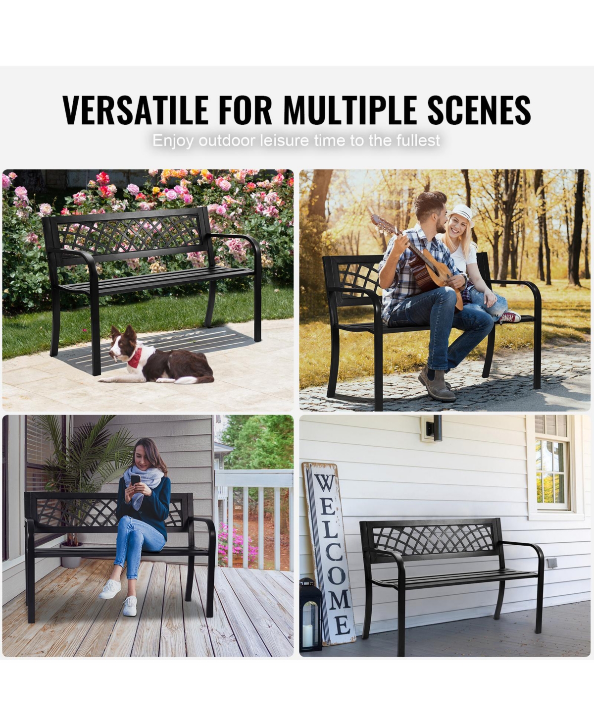 Vevor Outdoor Bench 46 in Metal Garden Bench 480 lbs Park Patio Yard Porch Bench