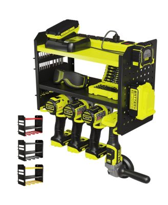 Power Tool Organizer Wall Mount Steel Rack Drill Slots Pegboard Utility Side
