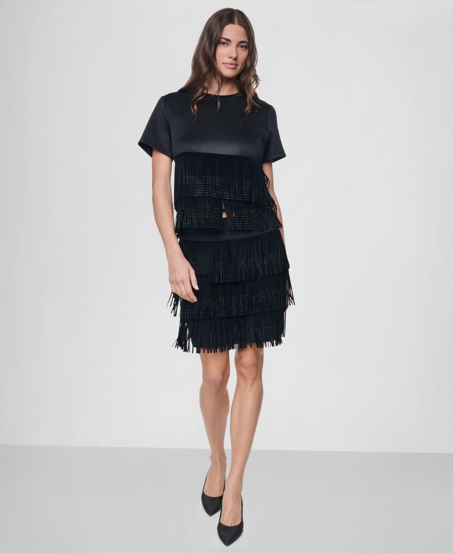 Women's Short-Sleeve Rhinestone Fringe Top