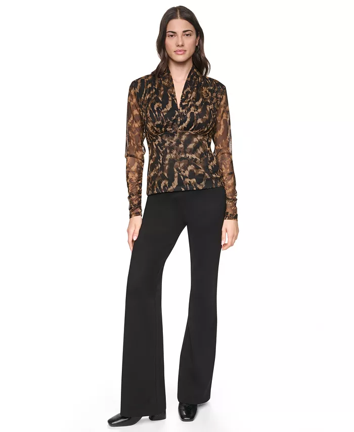 Women's Printed Mesh V-Neck Long-Sleeve Top - thumbnail 9