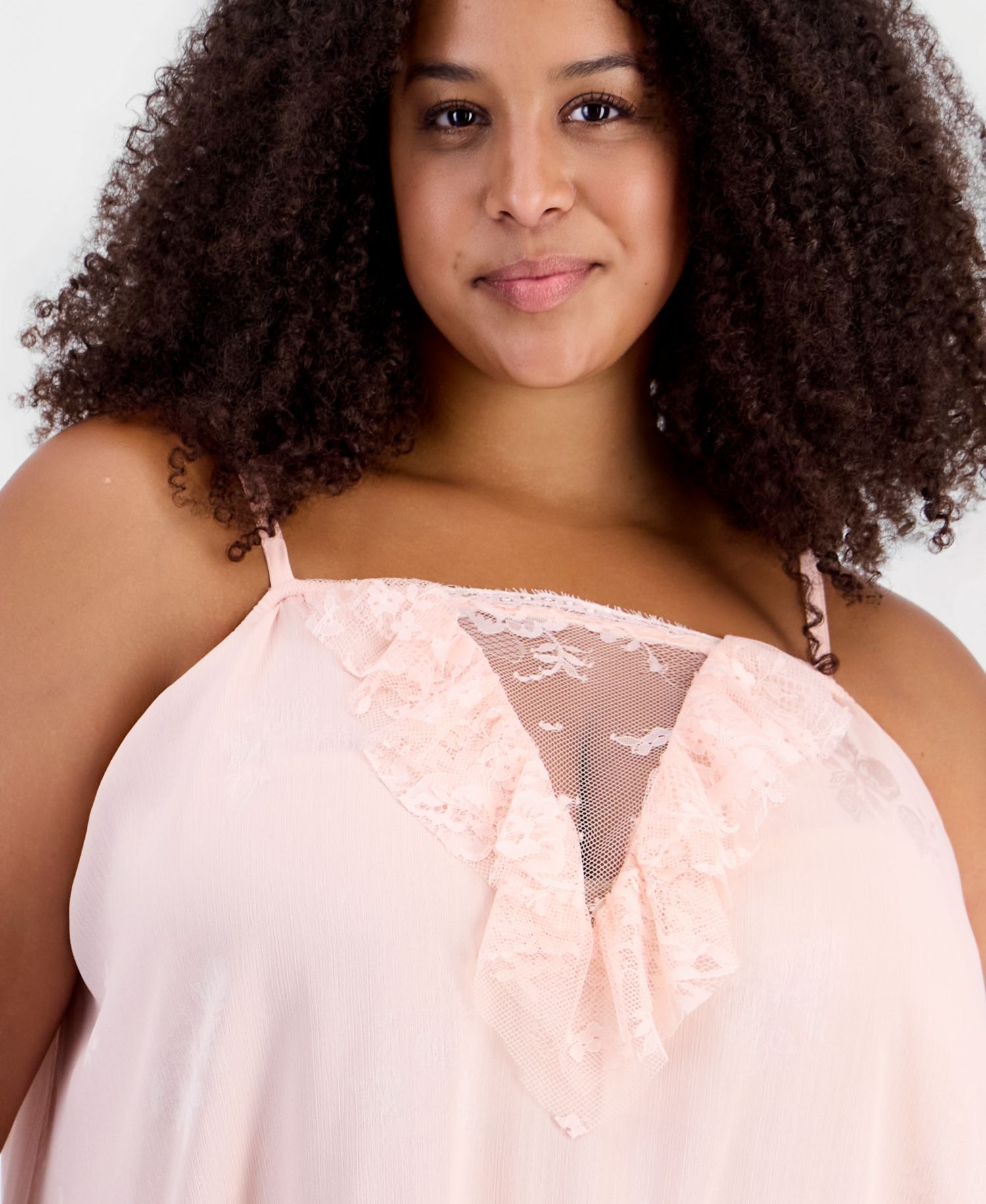Plus Size Lace Trim Long Ruffle-Trim Camisole