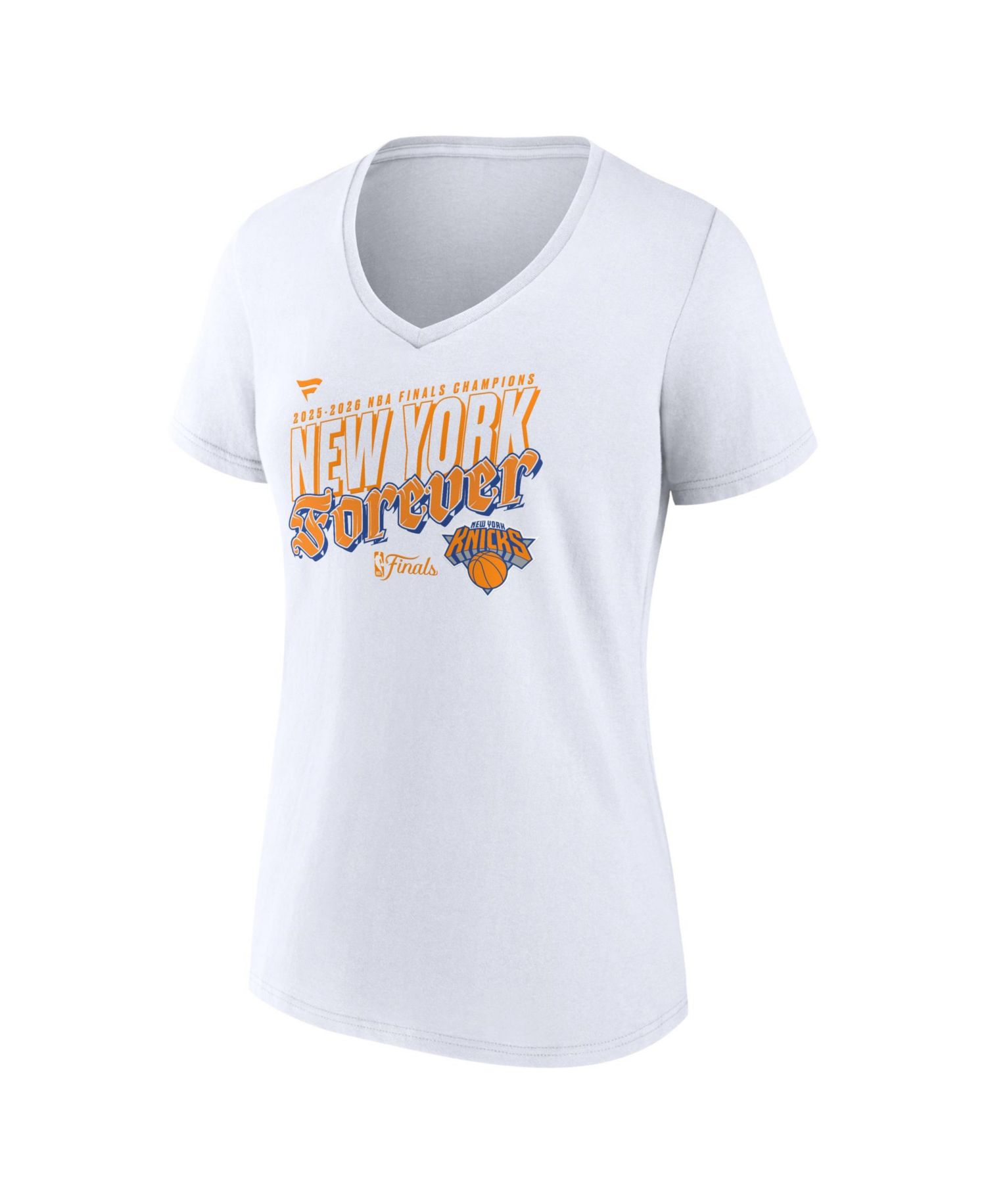 Women's White New York Knicks 2026 NBA Finals Champions Hometown V-Neck T-Shirt