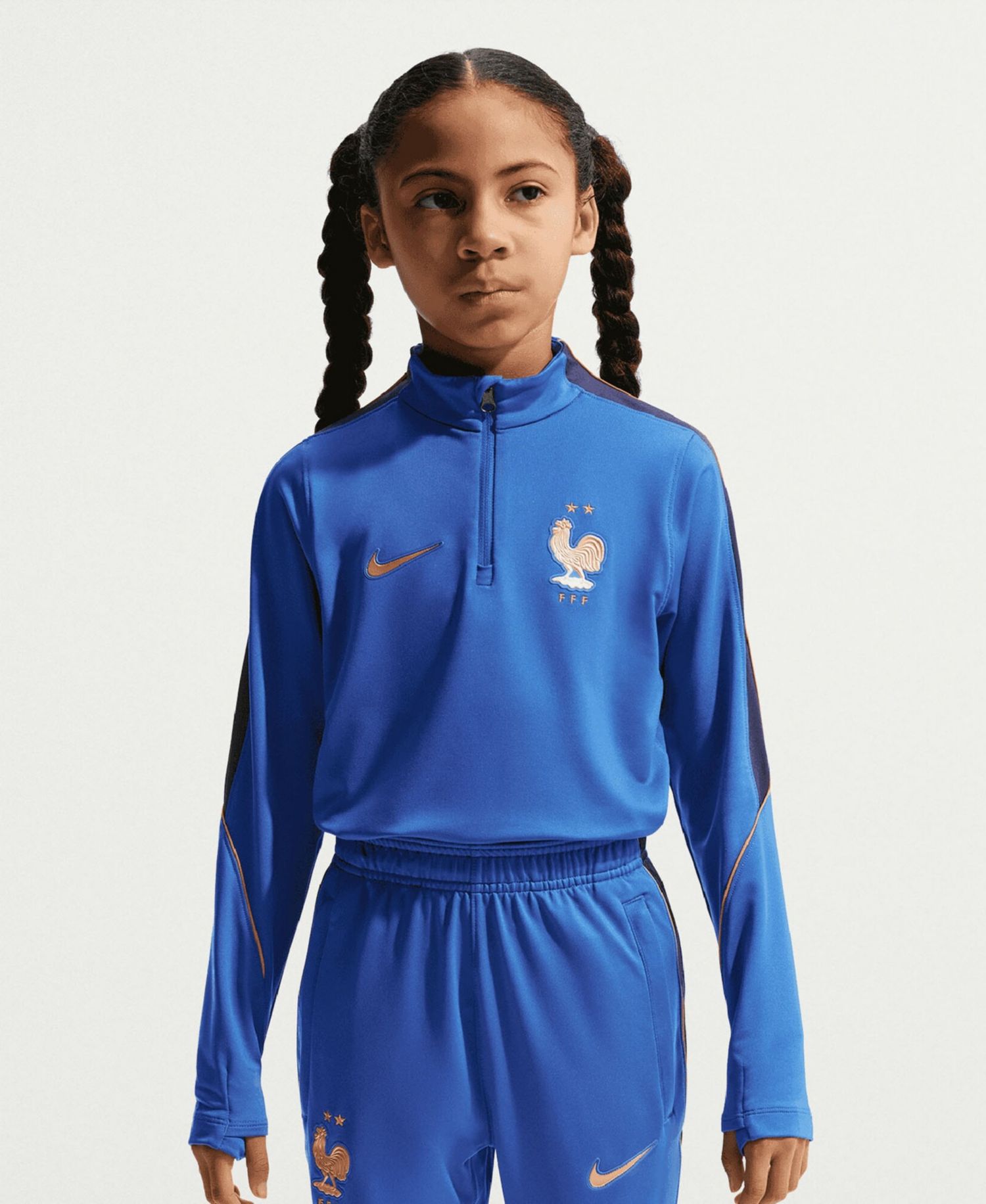 Big Boys and Girls Blue France National Team 2026 Strike Dri-FIT Long Sleeve Quarter-Zip Drill Sweatshirt