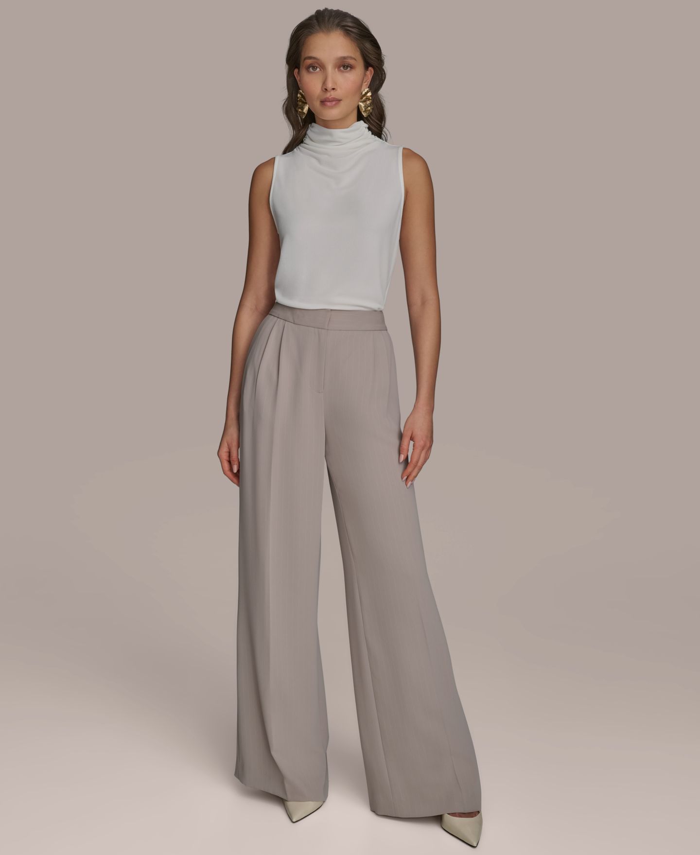 Женские брюки Donna Karan New York Petite Pinstripe Wide-Leg, цвет: Кремовый полосатый — фото 2