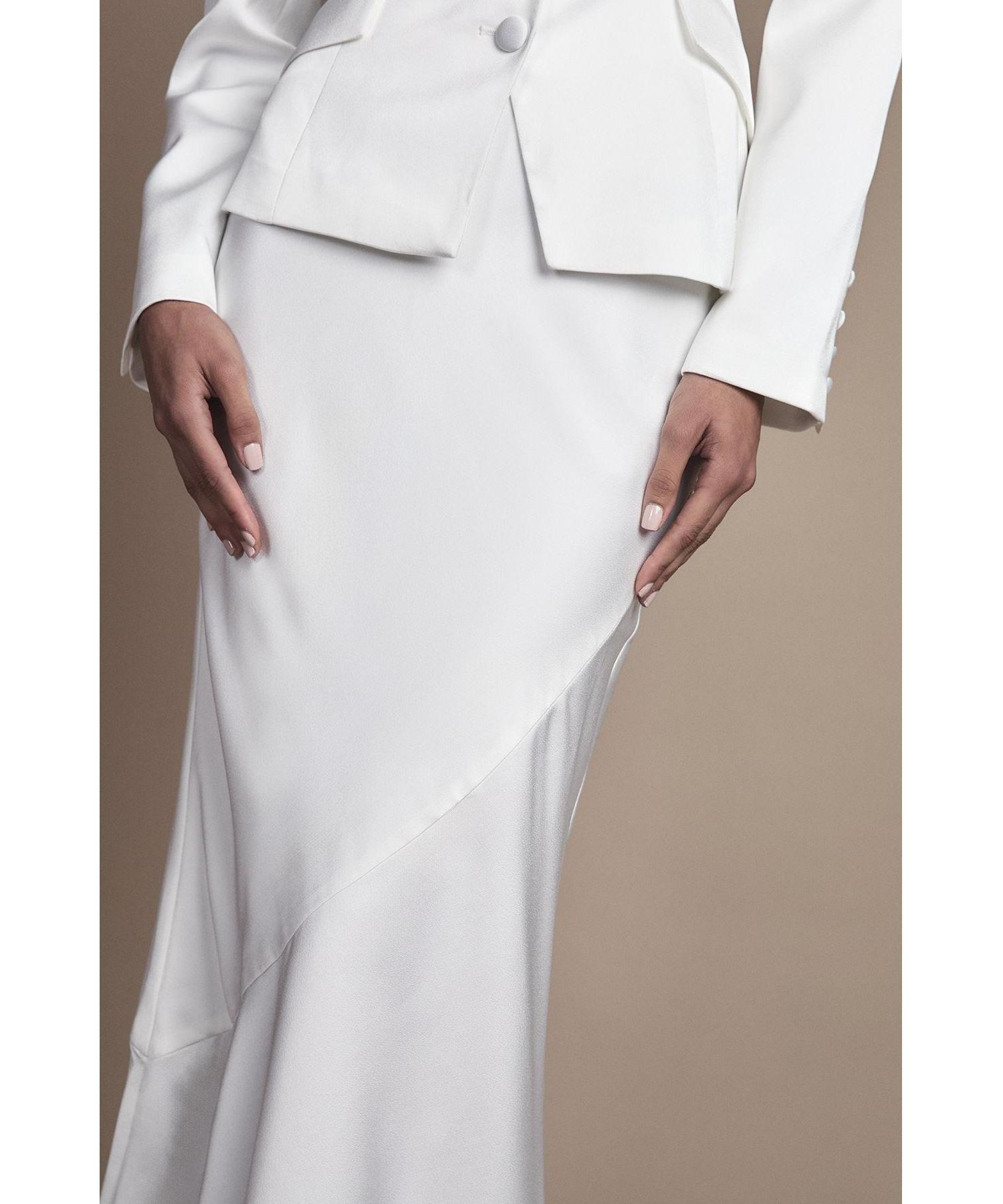 Women's Satin Side-Split Fitted Midi Skirt