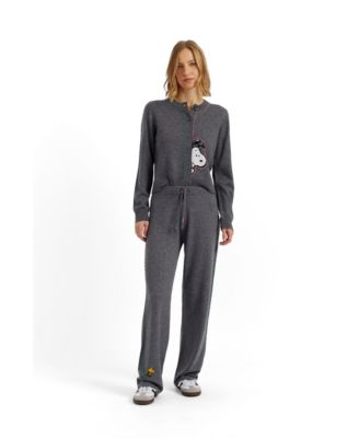 Women's Wool-Cashmere Peanuts Stripe Wide Leg Track Pants