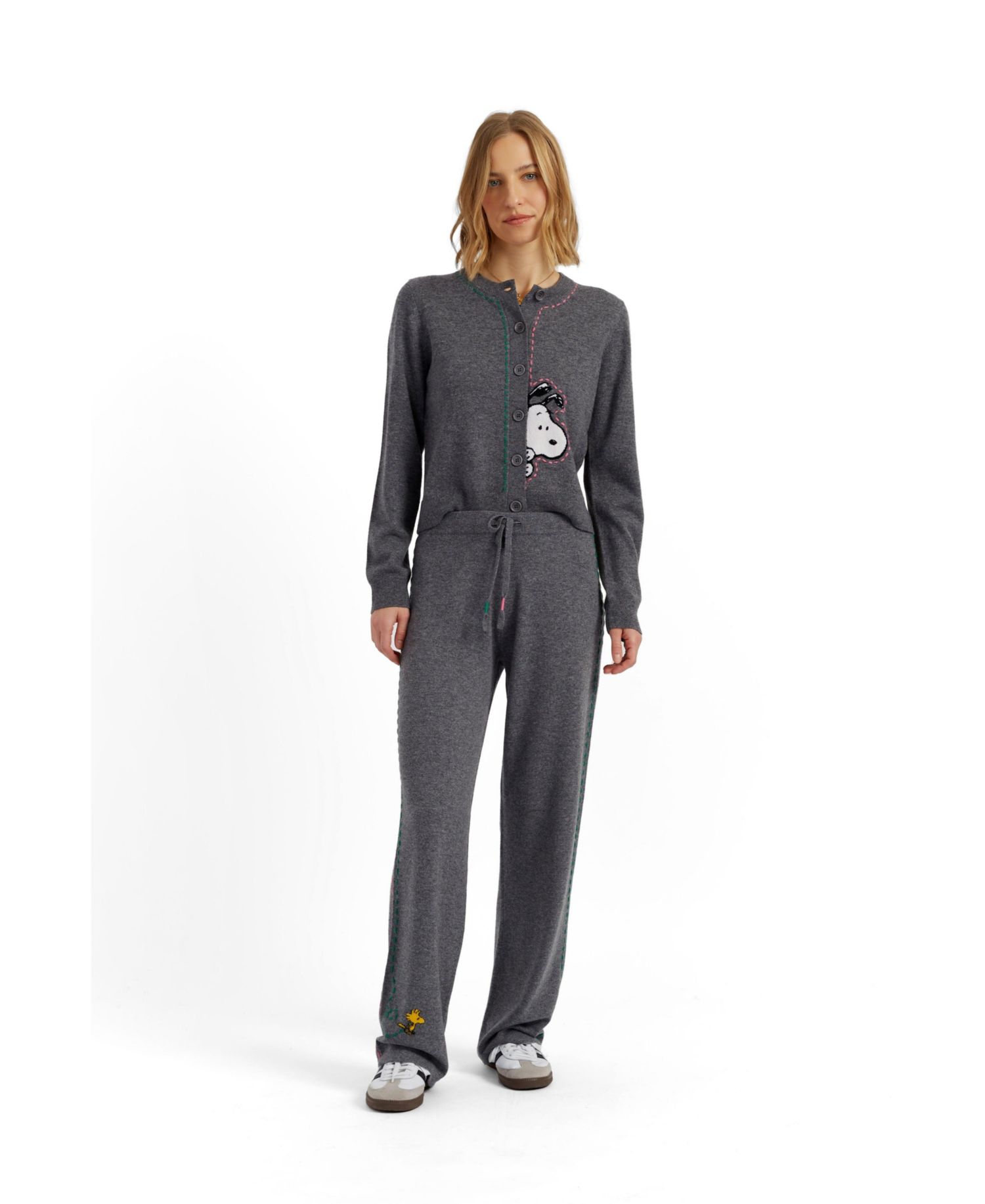 Women's Wool-Cashmere Peanuts Stripe Wide Leg Track Pants