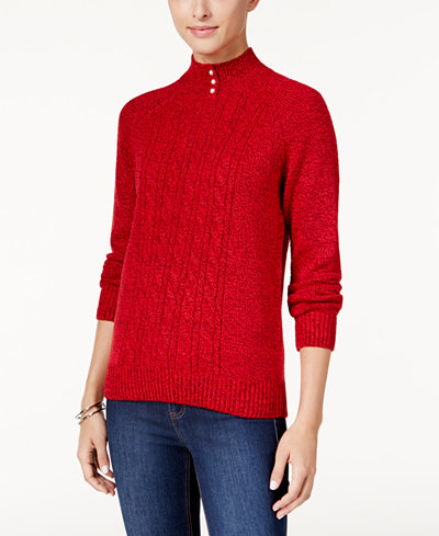 Karen Scott Mock-Neck Cable-Knit Sweater, Only at Macy's