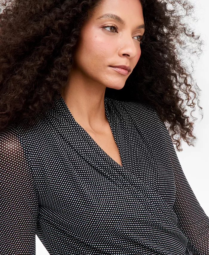 Women's Long-Sleeve Surplice Mesh Top - thumbnail 10