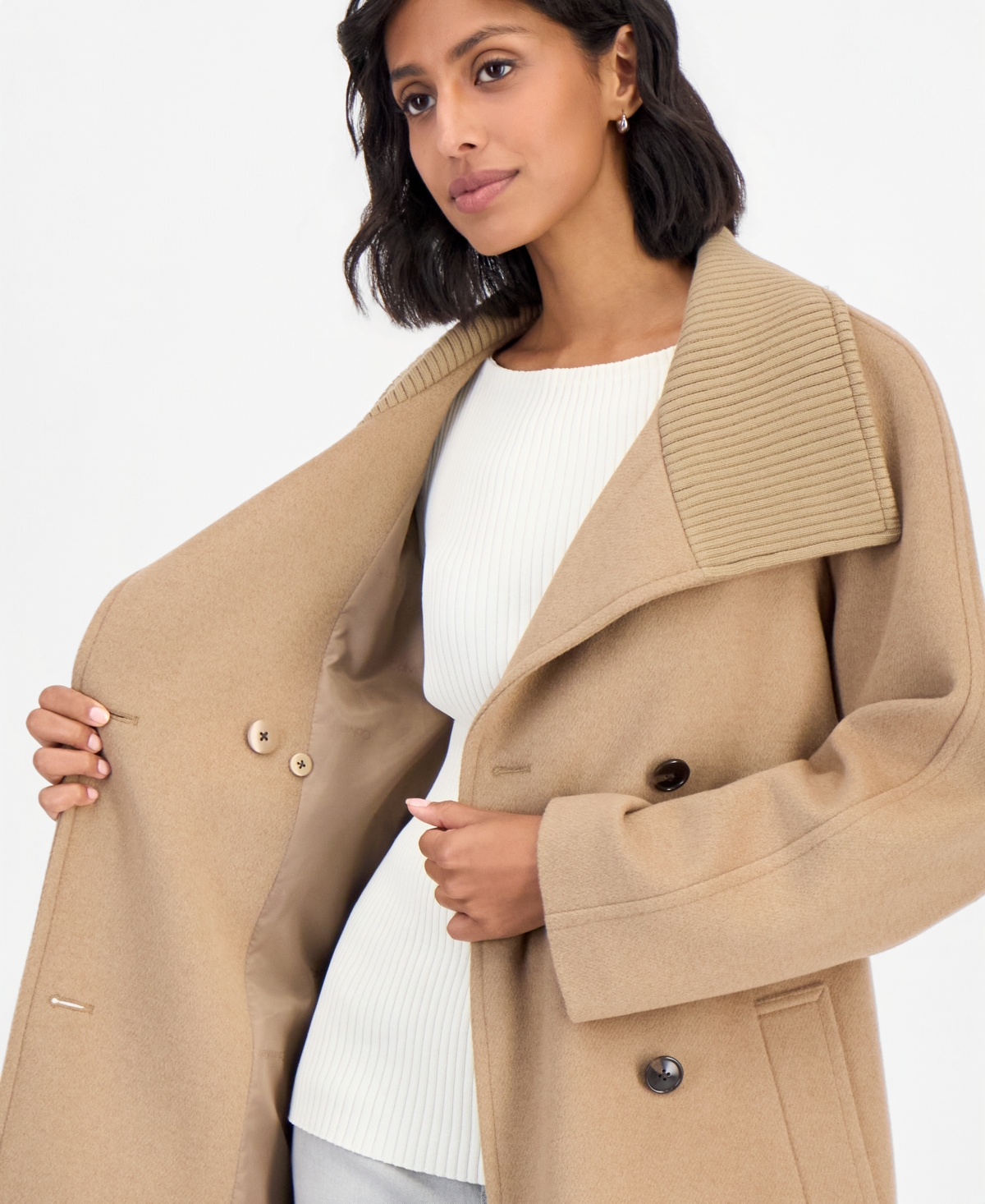 Calvin Klein Women's Double-Breasted Wrap Knit-Collared Coat