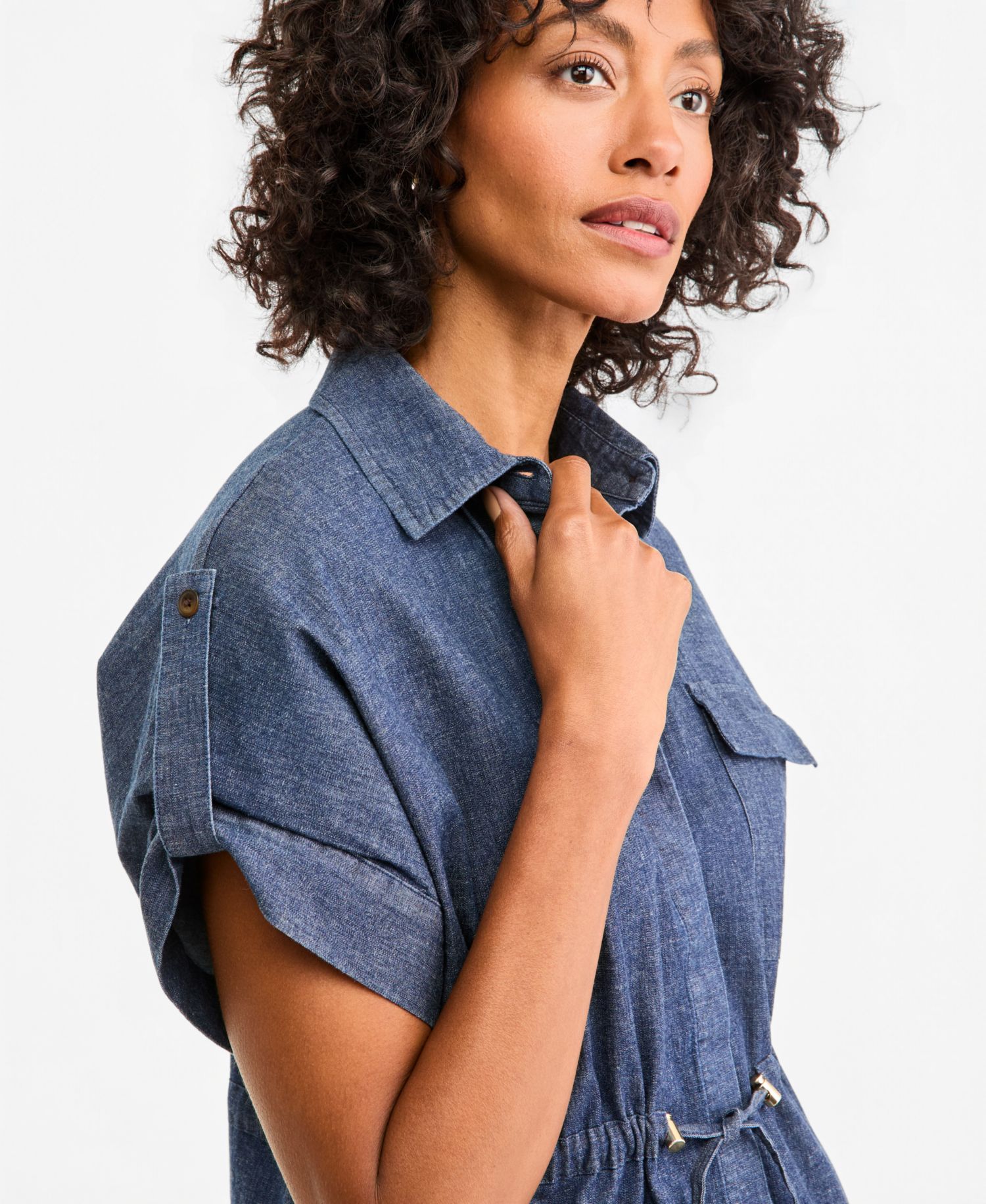 Women's Button-Front Cinch Waist Shirt