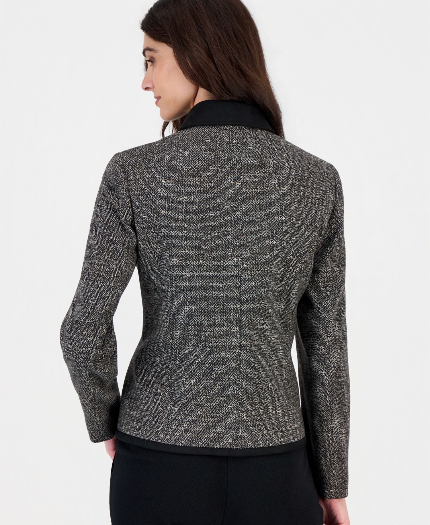Women's Long Sleeve Chevron Faux Suede Trim Jacket