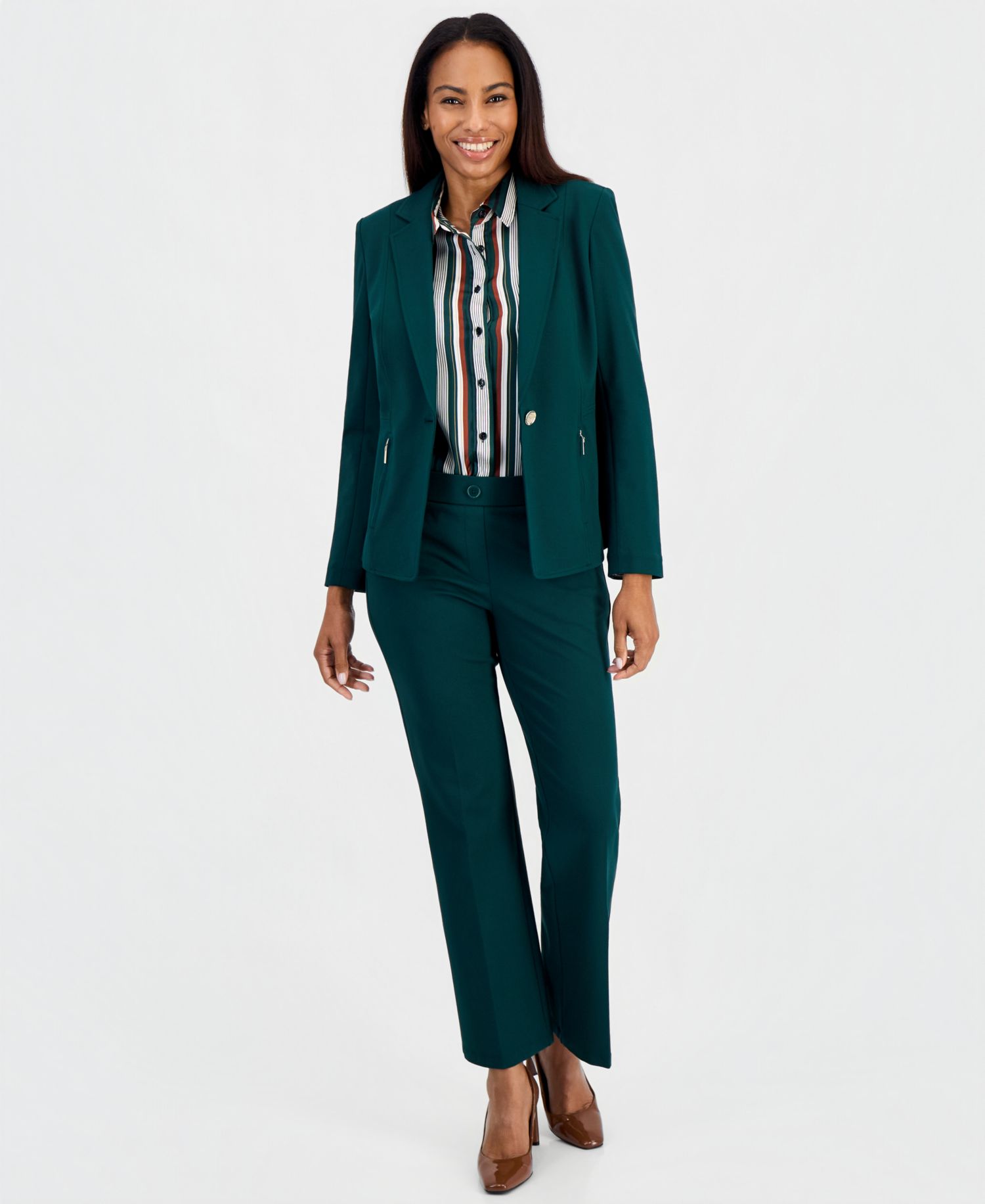 Women's Long-Sleeve Button-Front Striped Blouse
