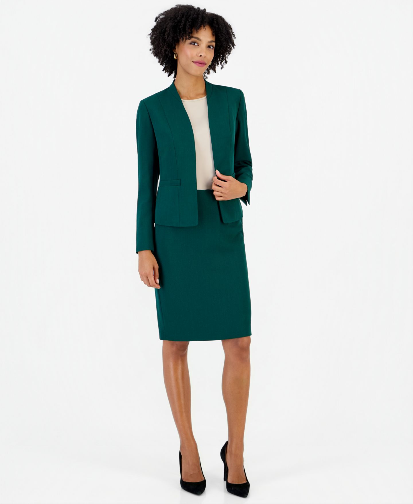 Женская куртка Kasper Long Sleeve Stretch Crepe Open Front, цвет: Вечнозелёный — фото 4