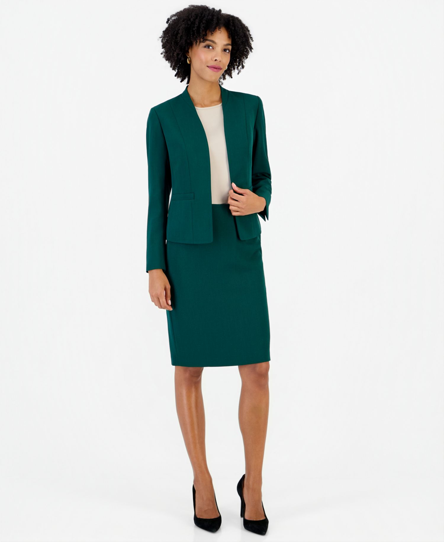 Women's Long Sleeve Stretch Crepe Open Front Jacket