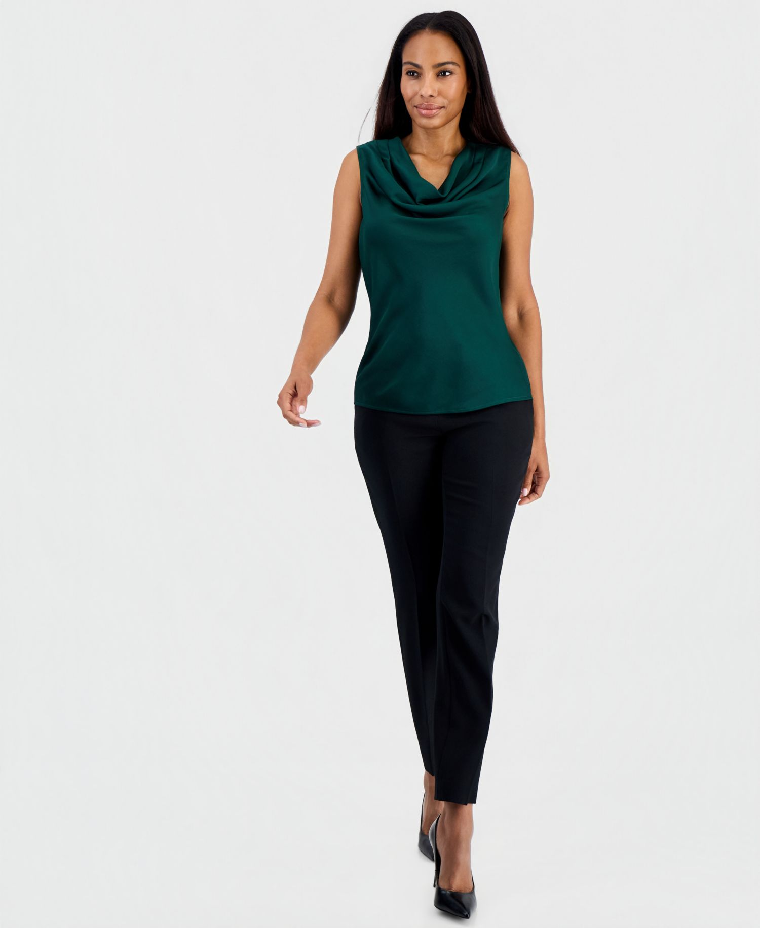 Petite Sleeveless Cowl Neck Draped Blouse