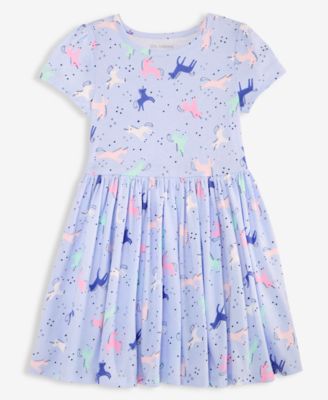 Toddler Girls' 12M-5T Fit & Flare Allover Unicorn-Print Short-Sleeve Dress