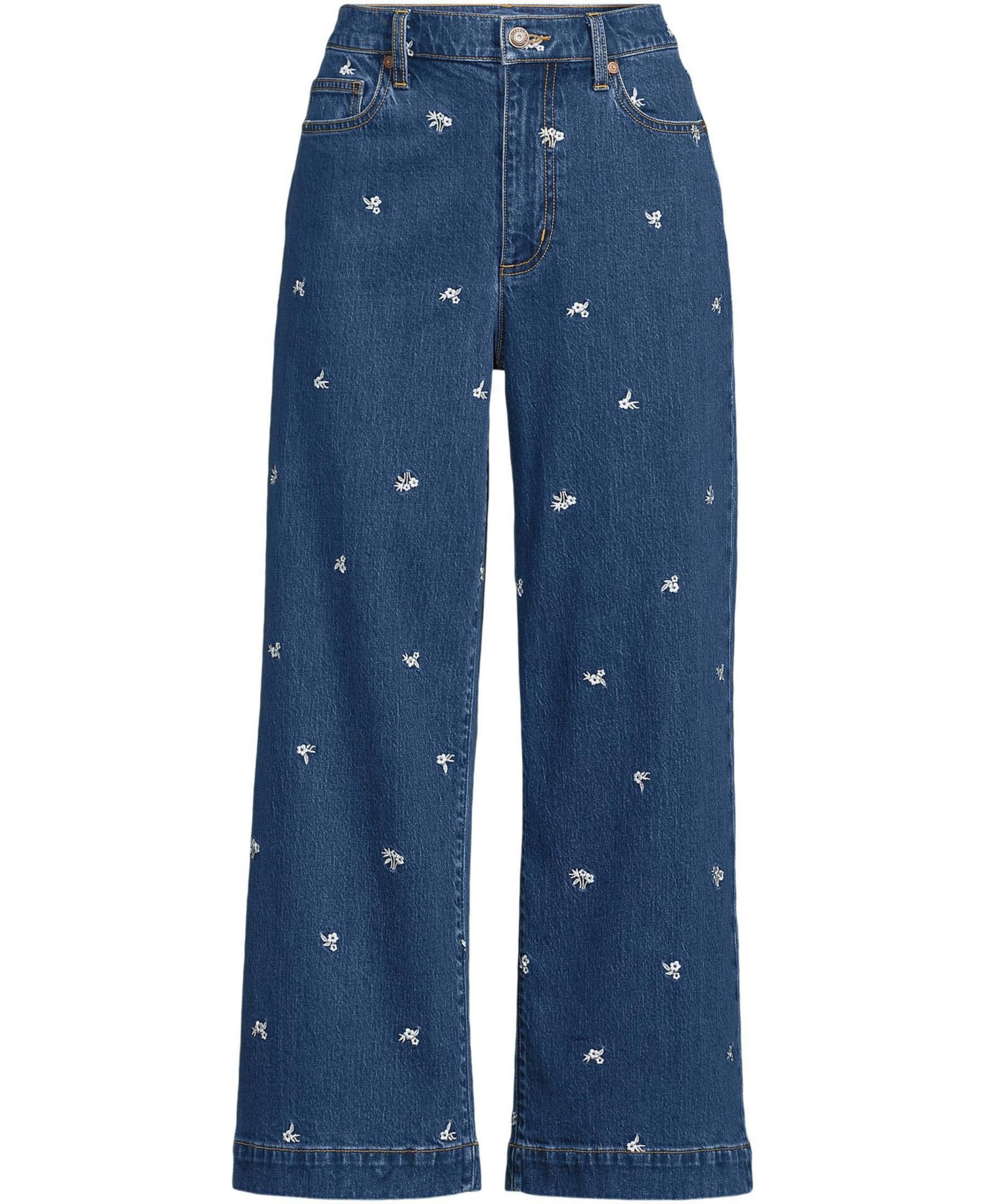 Women's Soft Denim High Rise Embroidered Wide Leg Crop Jeans