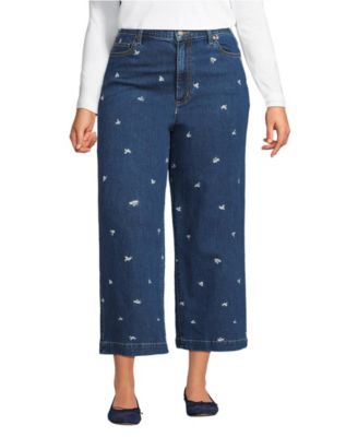 Women's Soft Denim High Rise Embroidered Wide Leg Crop Jeans