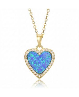 14K Gold Plated Sparkling Heart Opal and CZ Halo Necklace