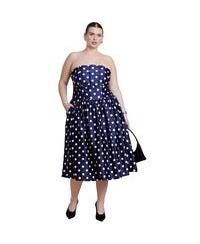 Women's Strapless Polka Dot Flare Midi Dress