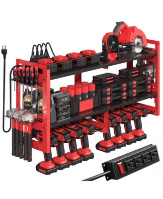 Power Tool Organizer Wall Mount Charging Station Metal Rack Drill Holder Storage