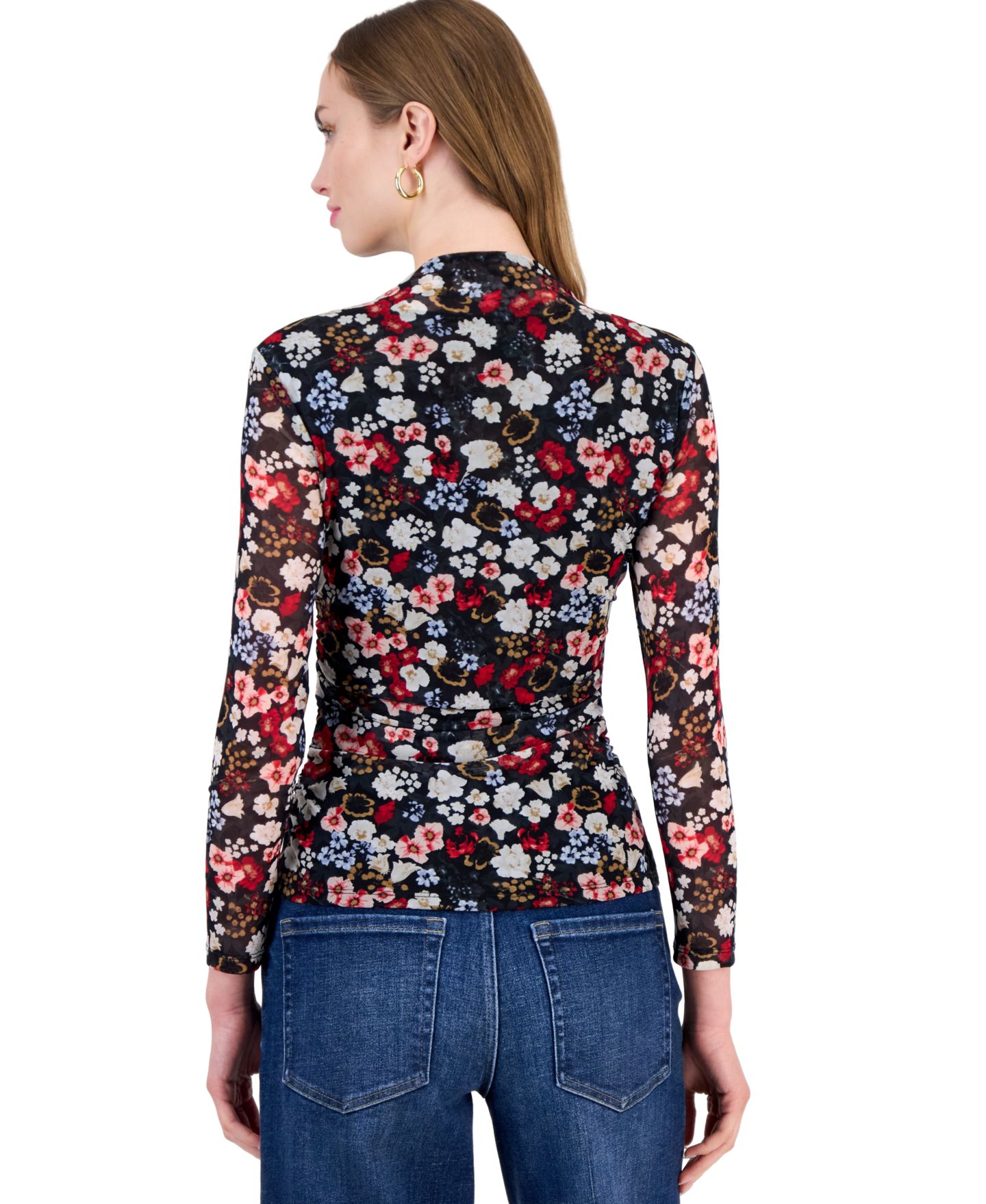 Женский топ I.N.C. International Concepts Long-Sleeve Mock-Neck Printed Mesh, цвет: Brianne Garden — фото 2