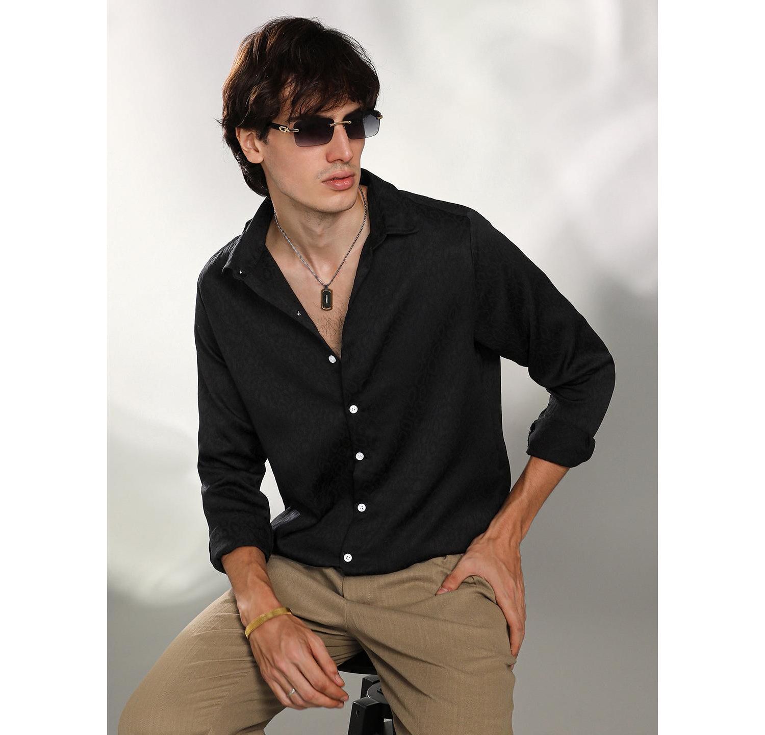 Men's Onyx Black Abstract-Textured Shirt