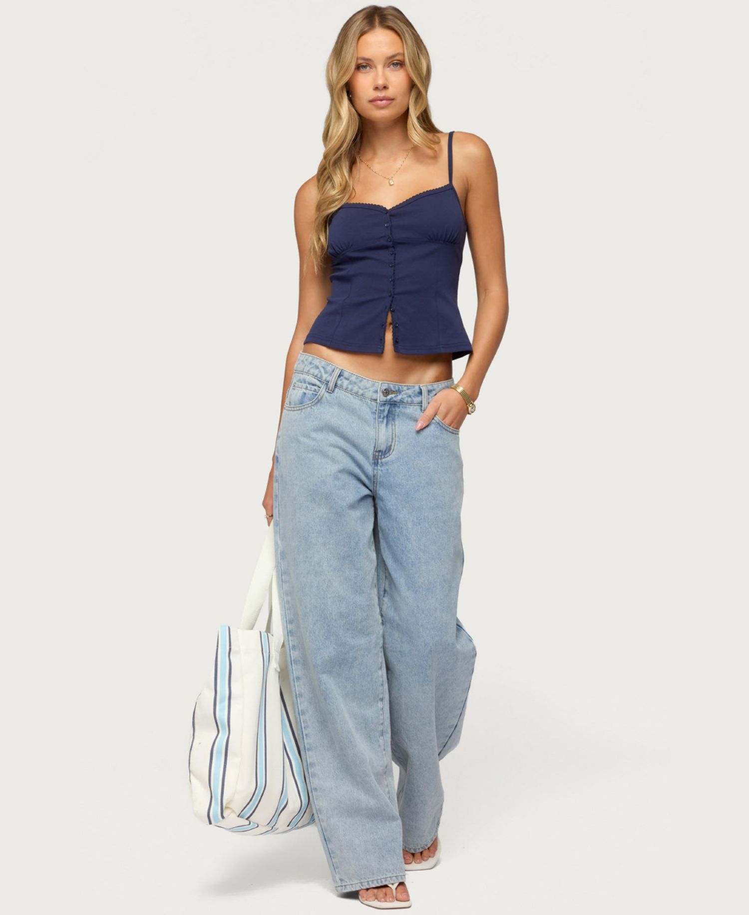 Women's Delia Sweetheart Button Up Tank Top