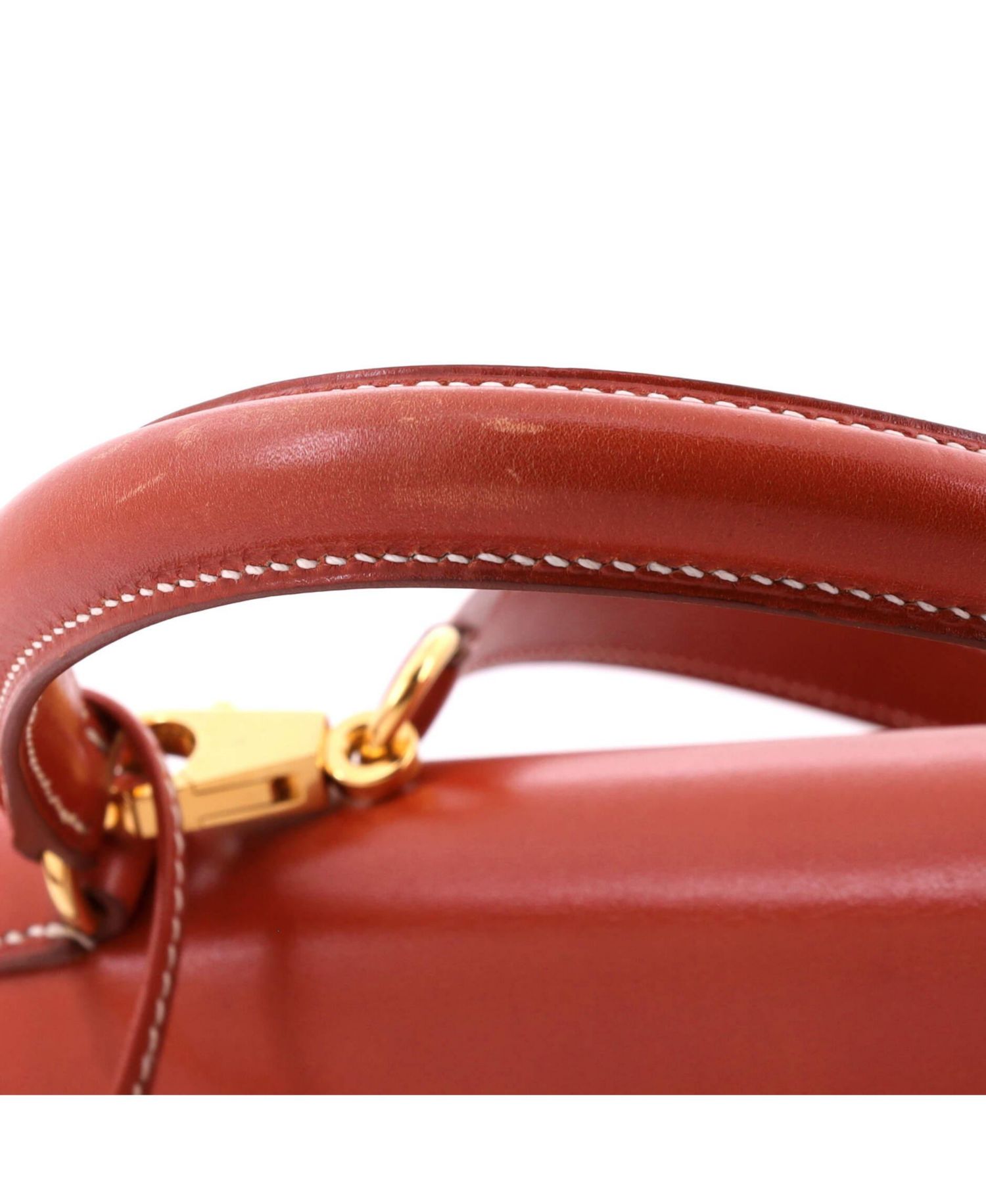 Kelly 32 Handbag Orange Box Calf with Gold Hardware