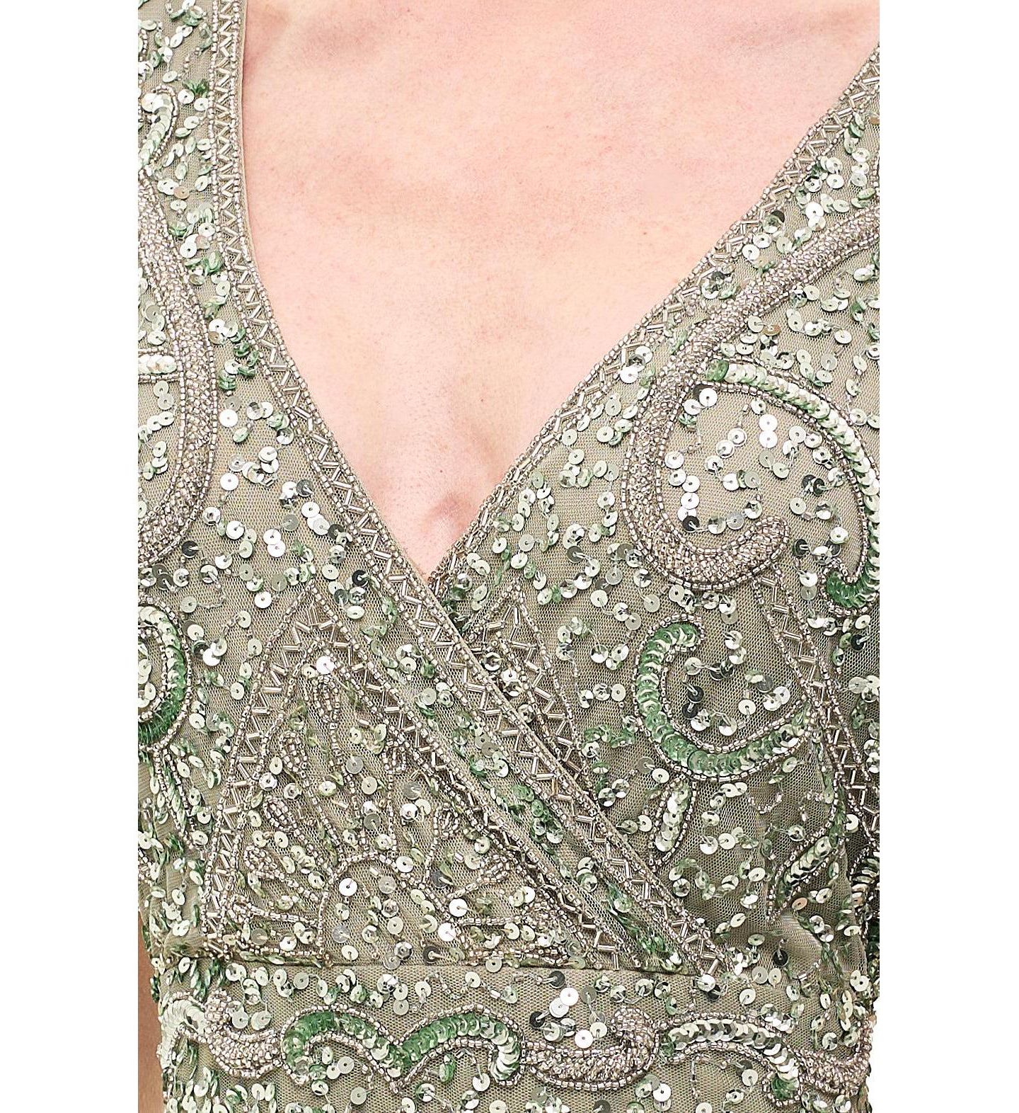 Женские платья BEAUUT Embellished Sequins Fitted Maxi Gown, цвет: Шалфейный зелёный — фото 2