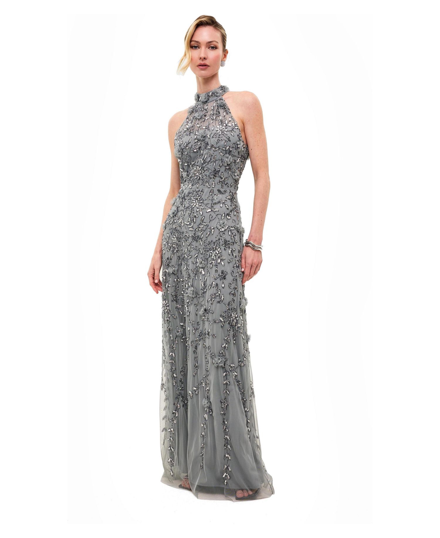 Women's Embellished Sequins Halter Neck Maxi Dress