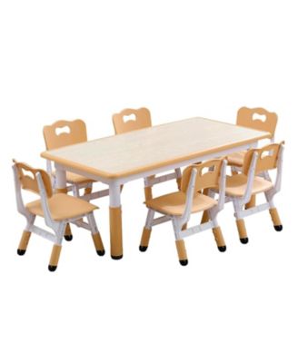 Height Adjustable 7- Piece Kids Table and 6 Chairs Set Multi-Activity Study Table with Graffiti Desktop for Ages 2-10