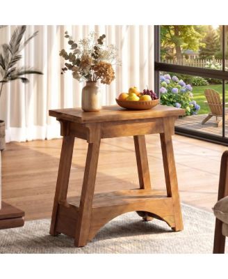 2-tier Solid Wood End Table, Rustic Farmhouse Side Table For Living Room, Bedroom