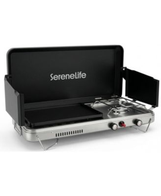 2-in-1 Camping Stove and Griddle Combo - Portable Propane Camp Stove with 10,000 BTU Burner and 5,000 BTU Griddle