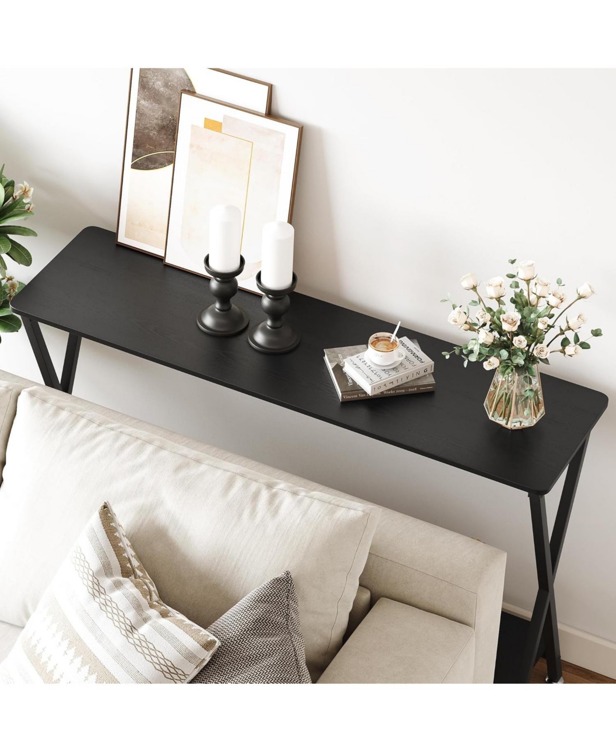 homfan 41" Narrow 2-Tier Console Table with Storage Shelf, Behind Couch Entryway Table, Steel Frame
