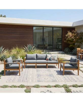 3-Piece Acacia Wood Outdoor Conversation Set with Rope Woven Backrest and Cushions